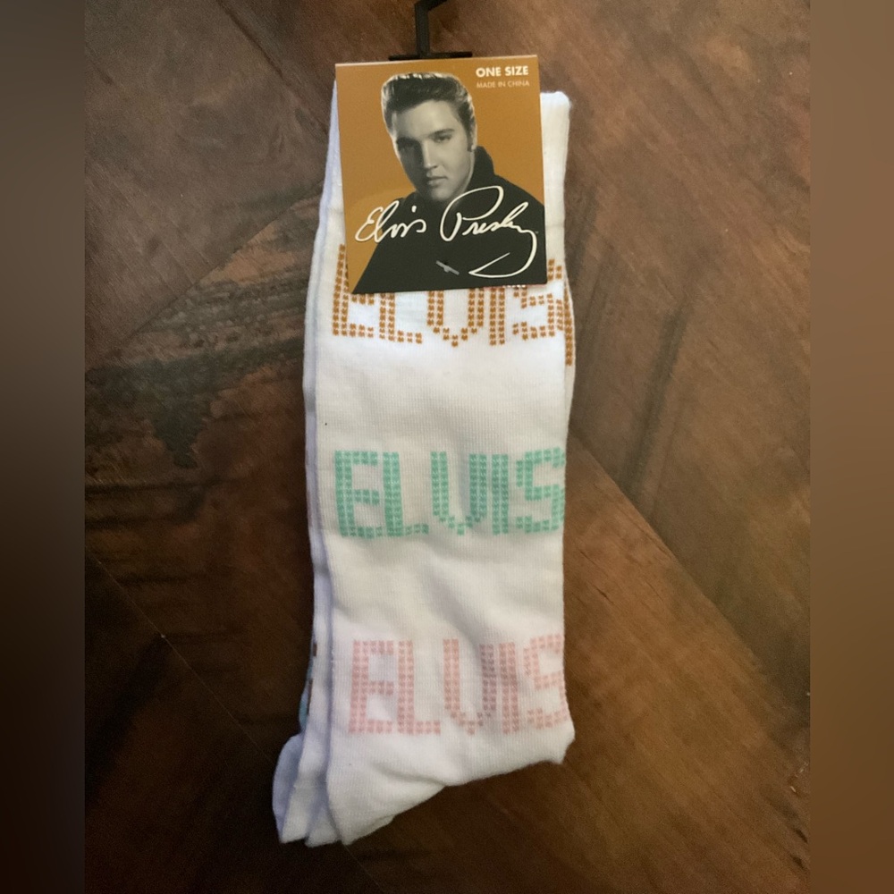 Elvis Presley white socks with “Elvis” up and down socks